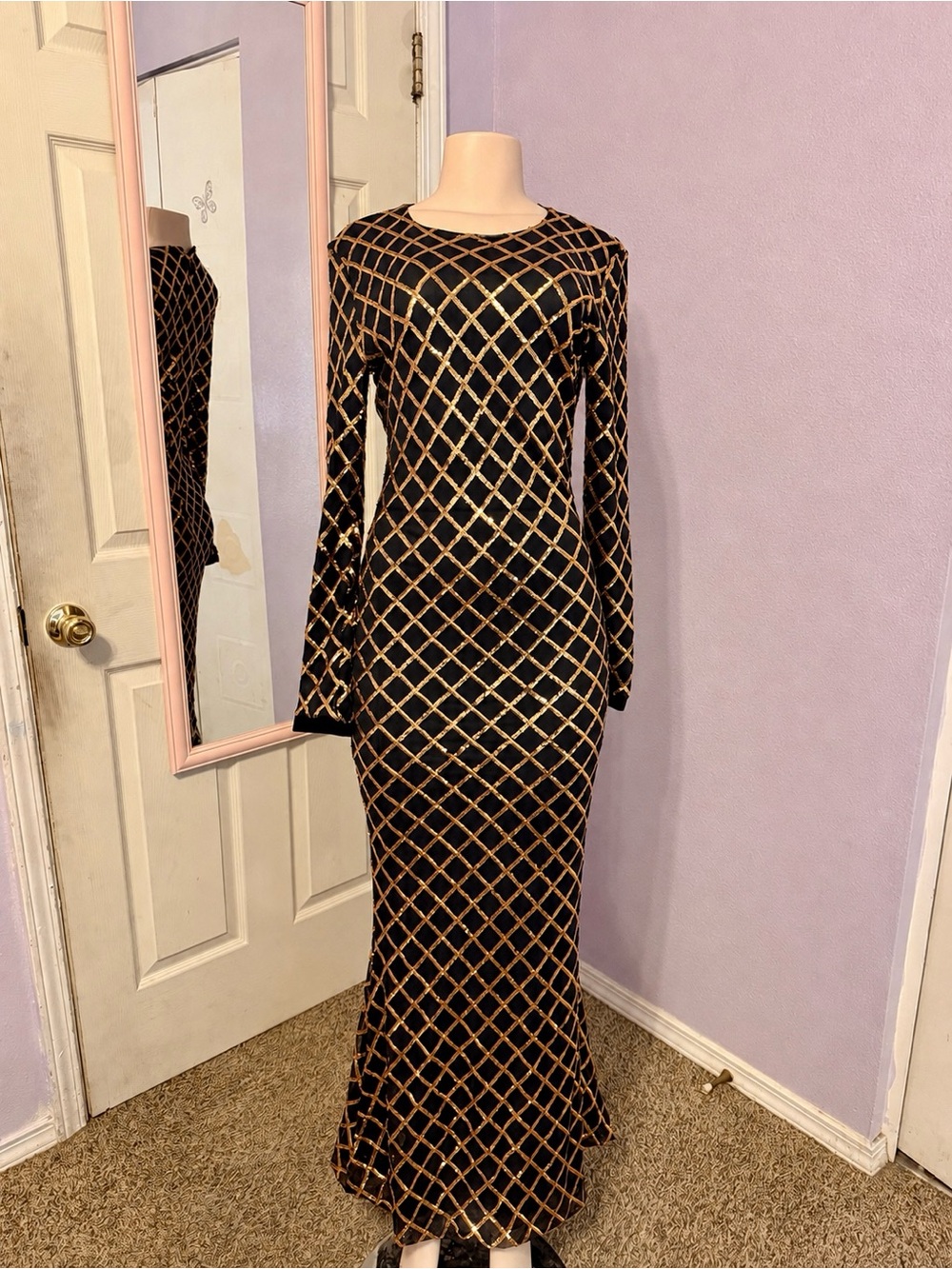 & Other Stories Black Maxi Dress with Gold Lattice